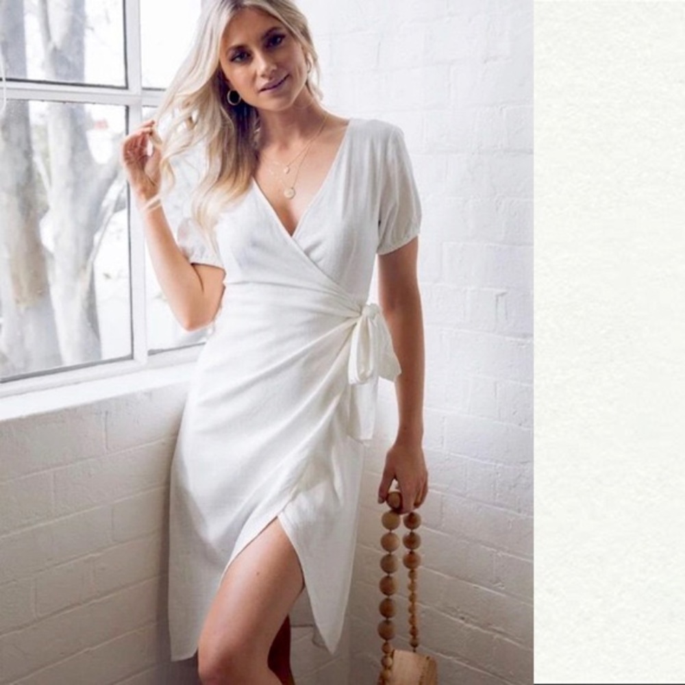 Esther & Co's Guava Wrap Dress In Natural Beige